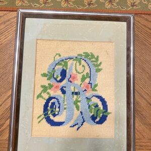Vintage Framed Floral Needlepoint Art